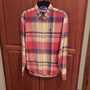 American Eagle Outfitters Red and Yellow Plaid Shirt